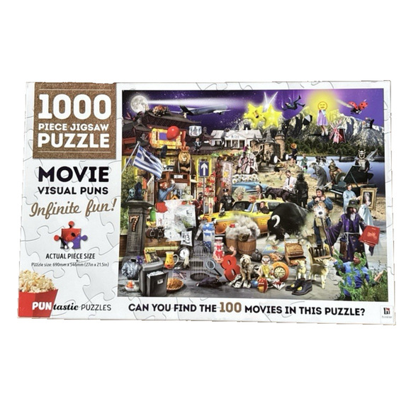 Hinkler Puzzle 100 Movie Visual Puns 1000 Piece Jigsaw Puzzle Infinity Fun - Picture 1 of 10